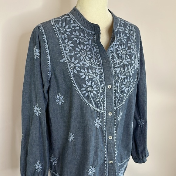 Soft Surroundings Embroidered Denim Blue Blouse - Picture 2 of 10